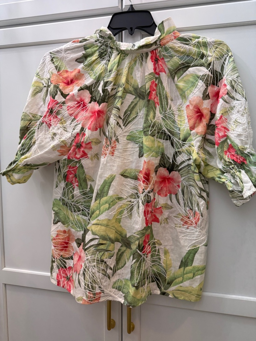 Tommy Bahama Floral Linen Blend Blouse in Green and Pink NWT Lg - Picture 4 of 5